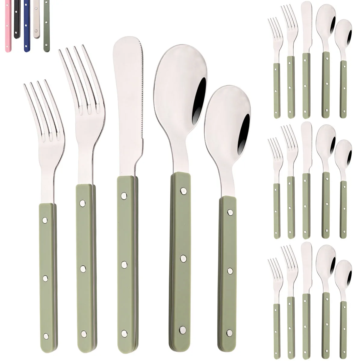 Commercial Kitchen Knife Set - 20-częściowy zestaw sztućców z akrylowymi uchwytami,