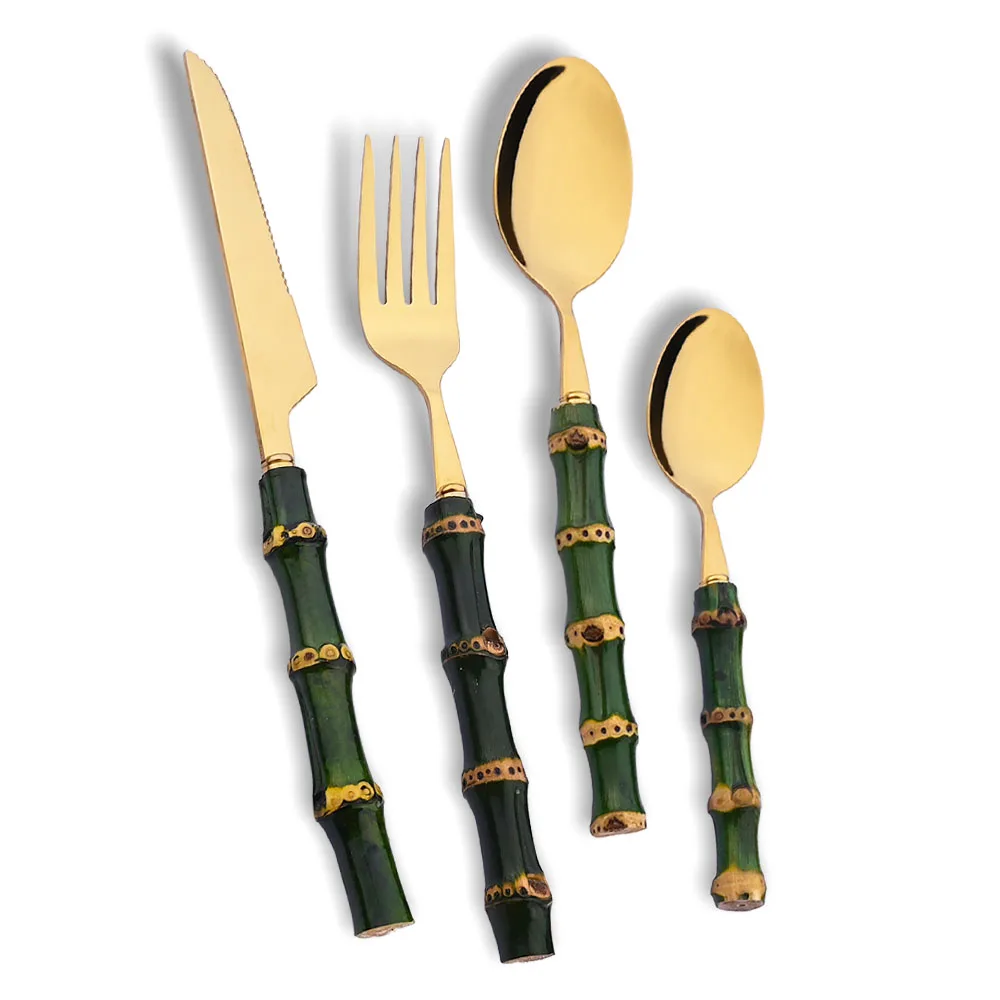 Commercial Kitchen Knife Set - 4-częściowy zestaw sztućców z naturalnym bambusowym
